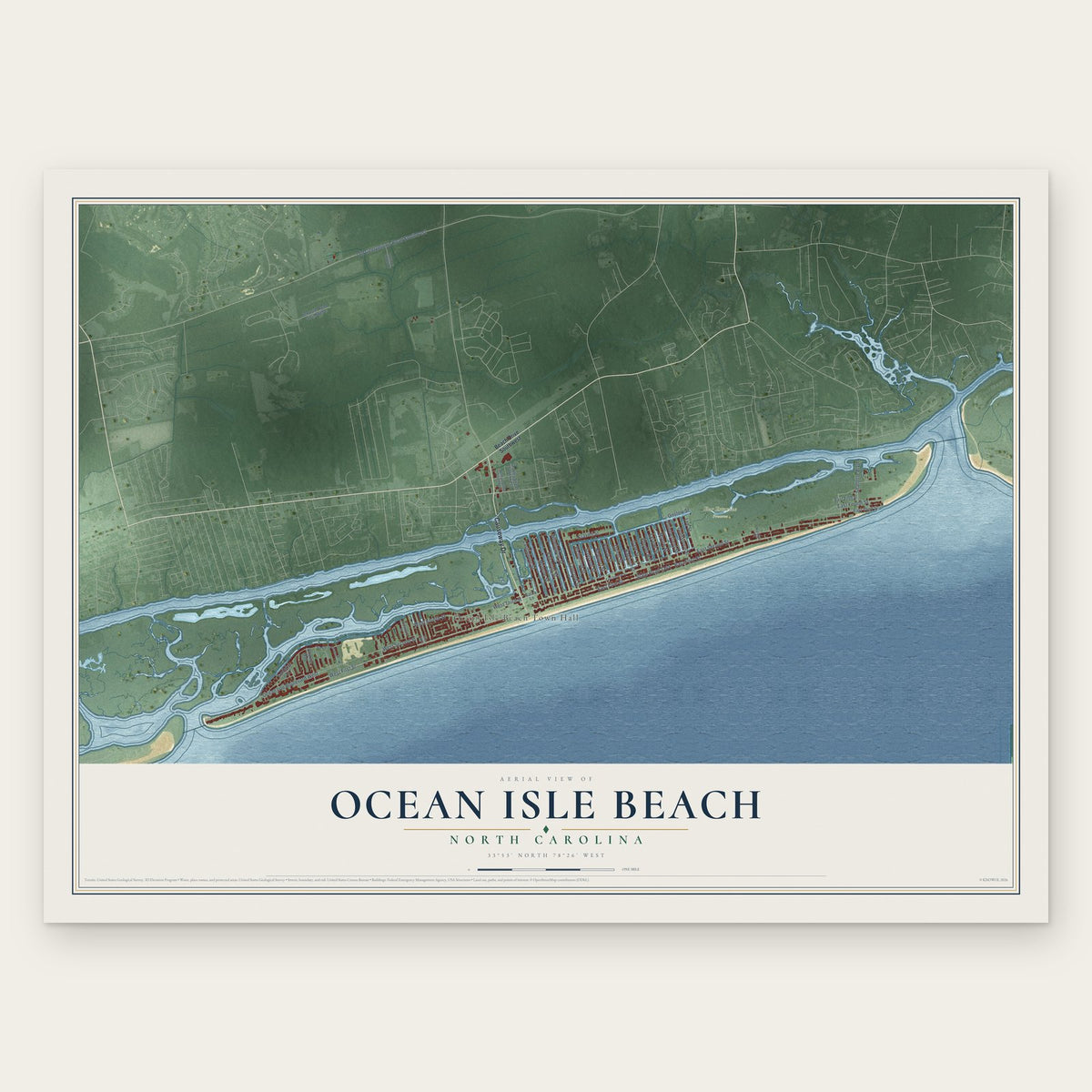 Ocean Isle Beach, North Carolina map print, the full design
