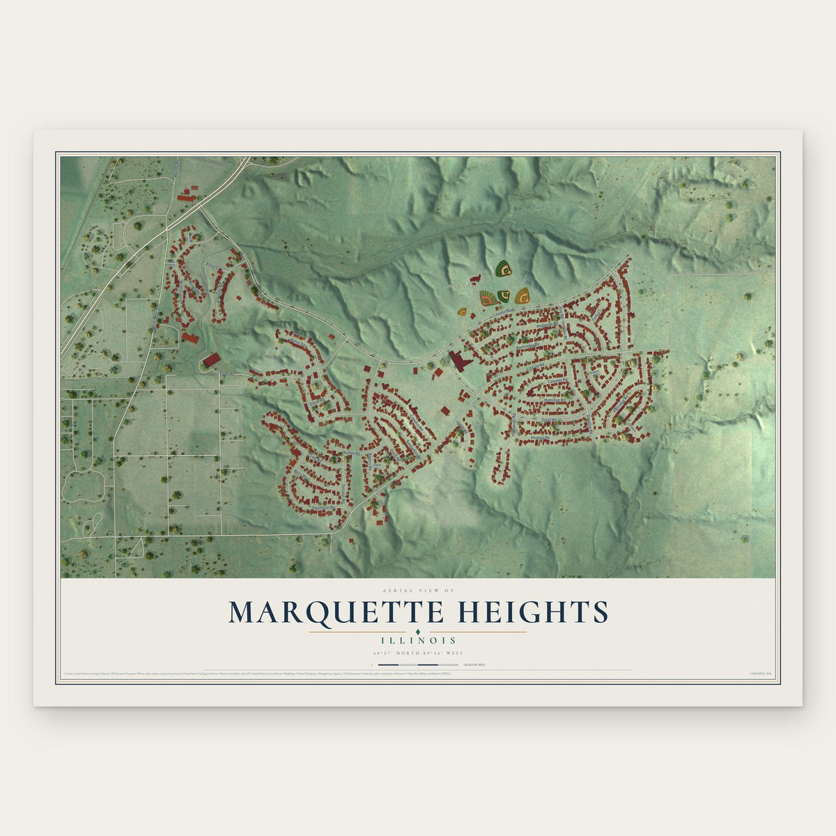 Marquette Heights, Illinois map print, the full design