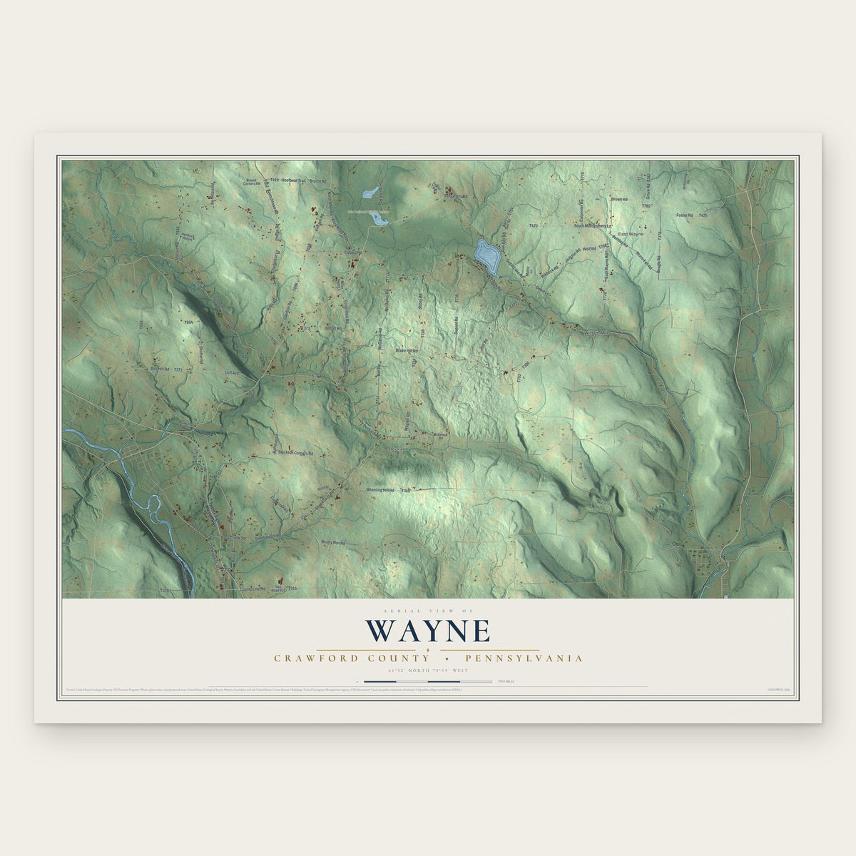 Wayne, Crawford County, Pennsylvania map print, the full design