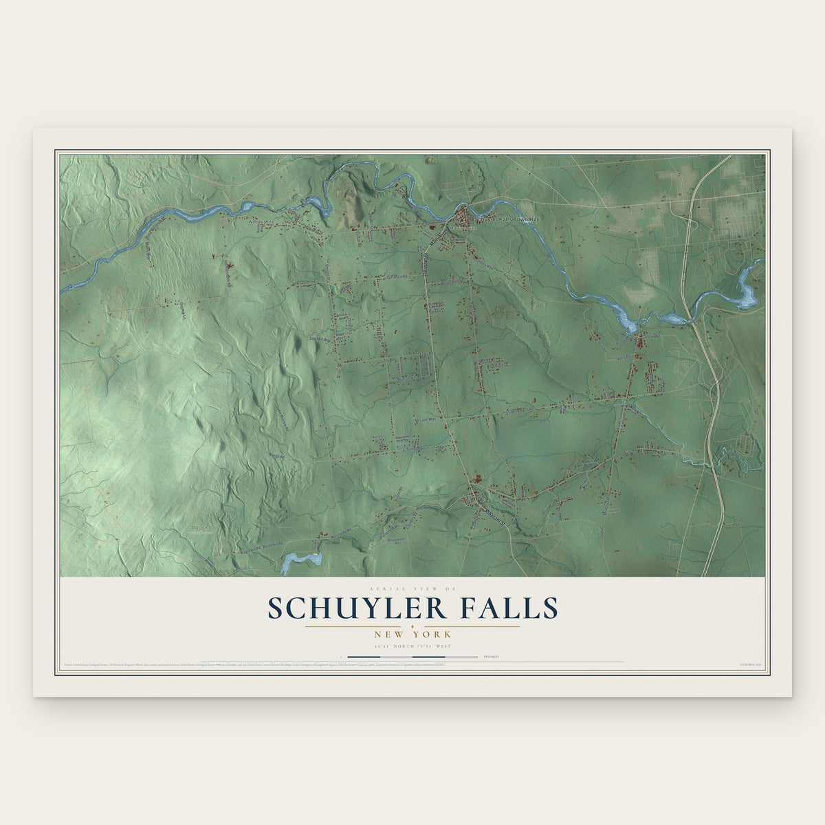Schuyler Falls, New York map print, the full design
