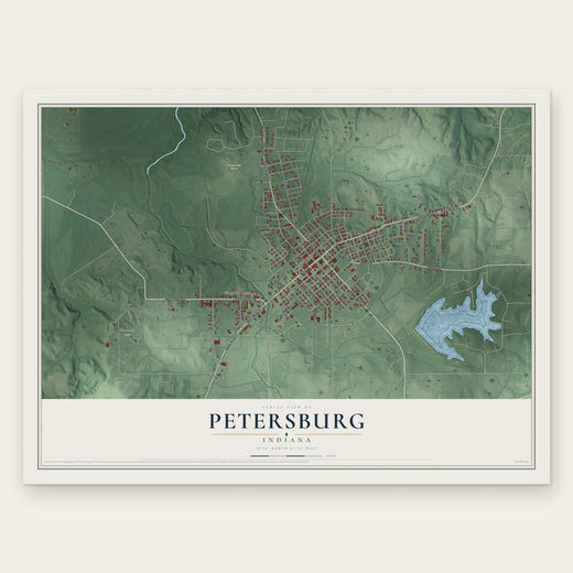 Petersburg, Indiana map print, the full design