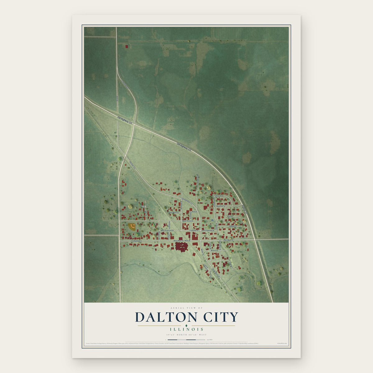 Dalton City, Illinois map print, the full design