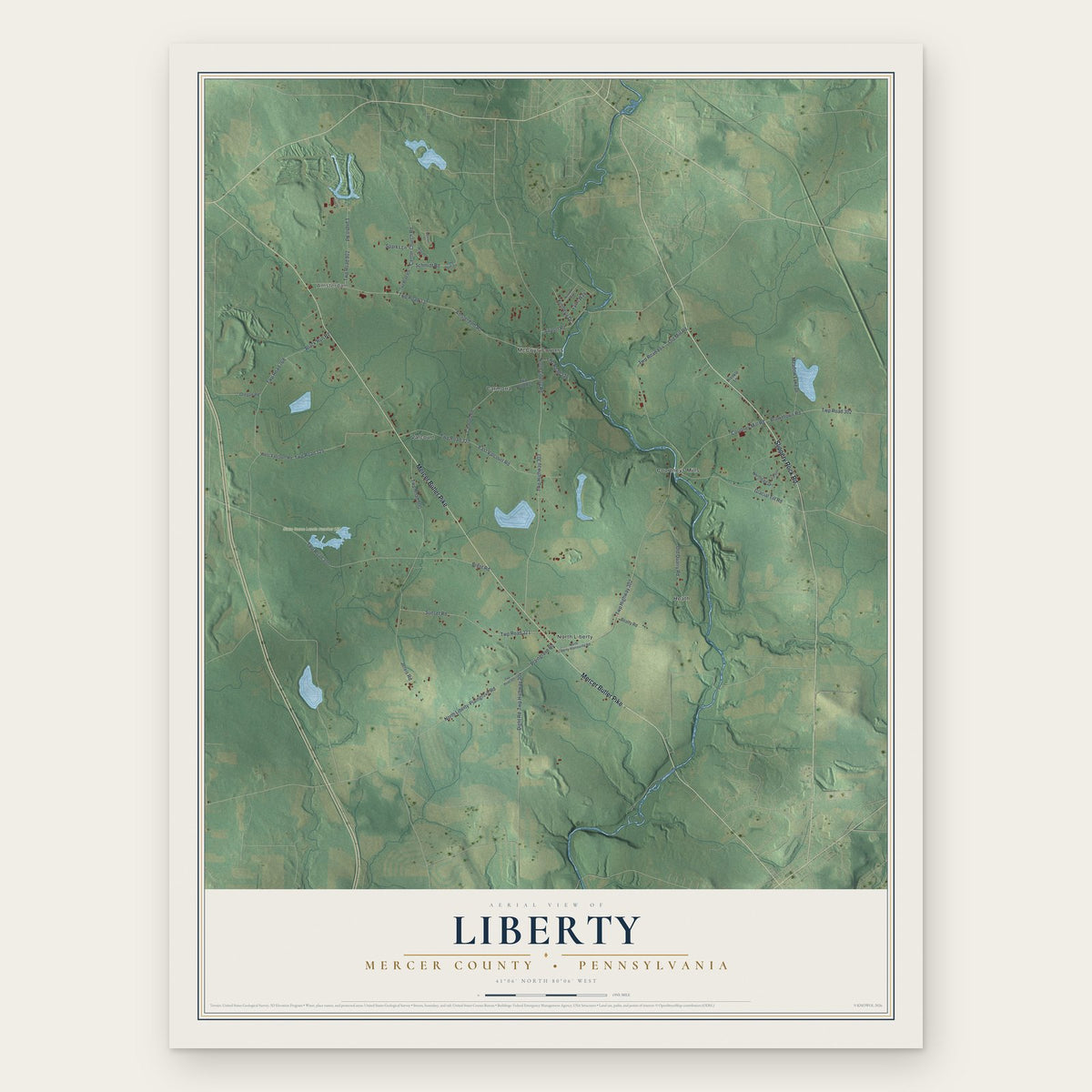 Liberty, Mercer County, Pennsylvania map print, the full design