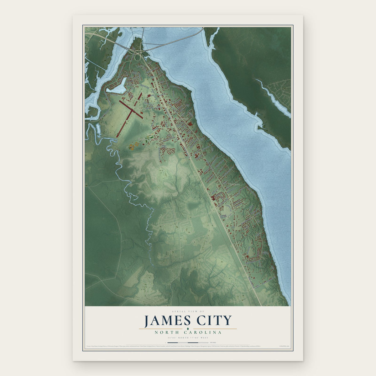 James City, North Carolina map print, the full design
