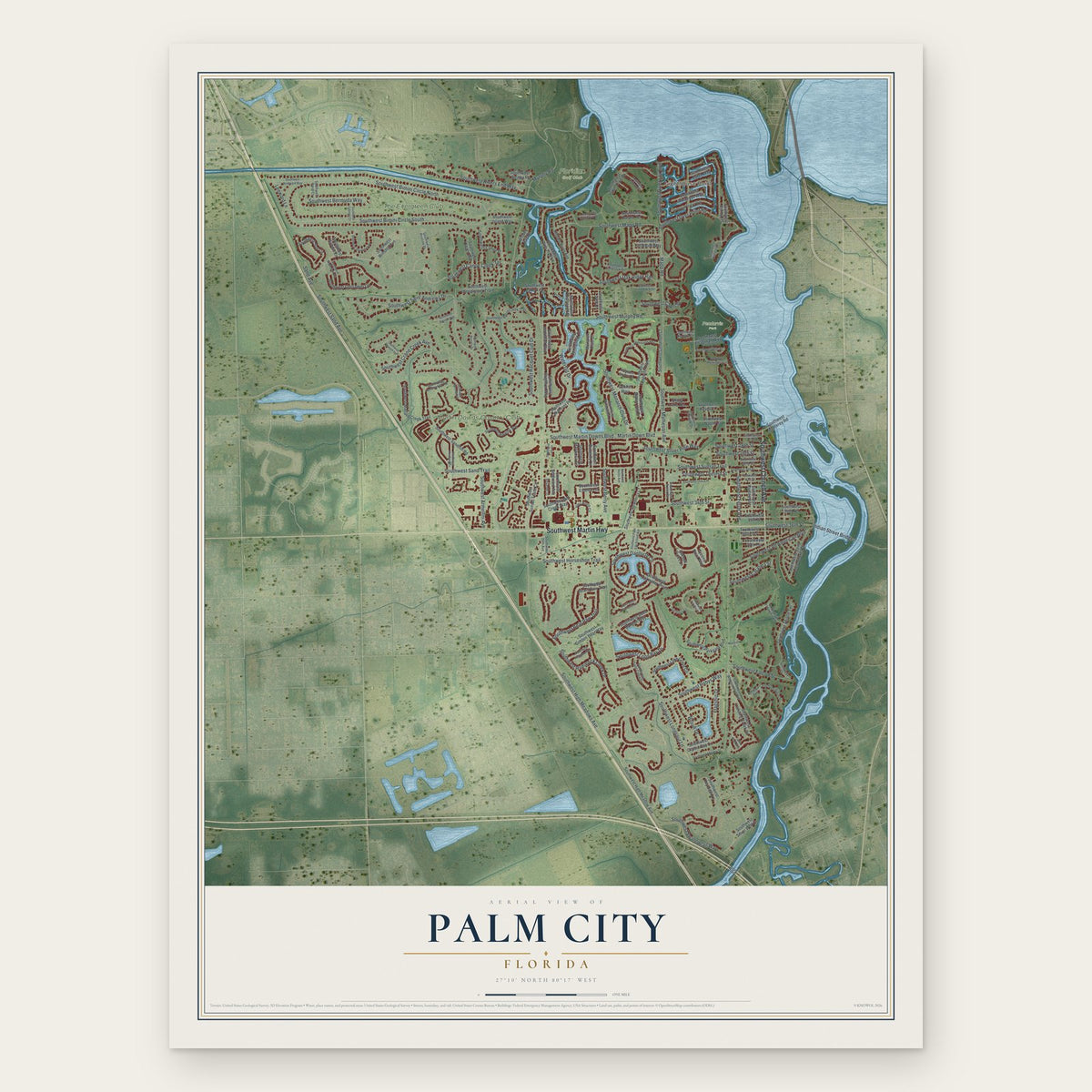 Palm City, Florida map print, the full design