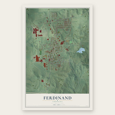 Ferdinand, Indiana map print, the full design