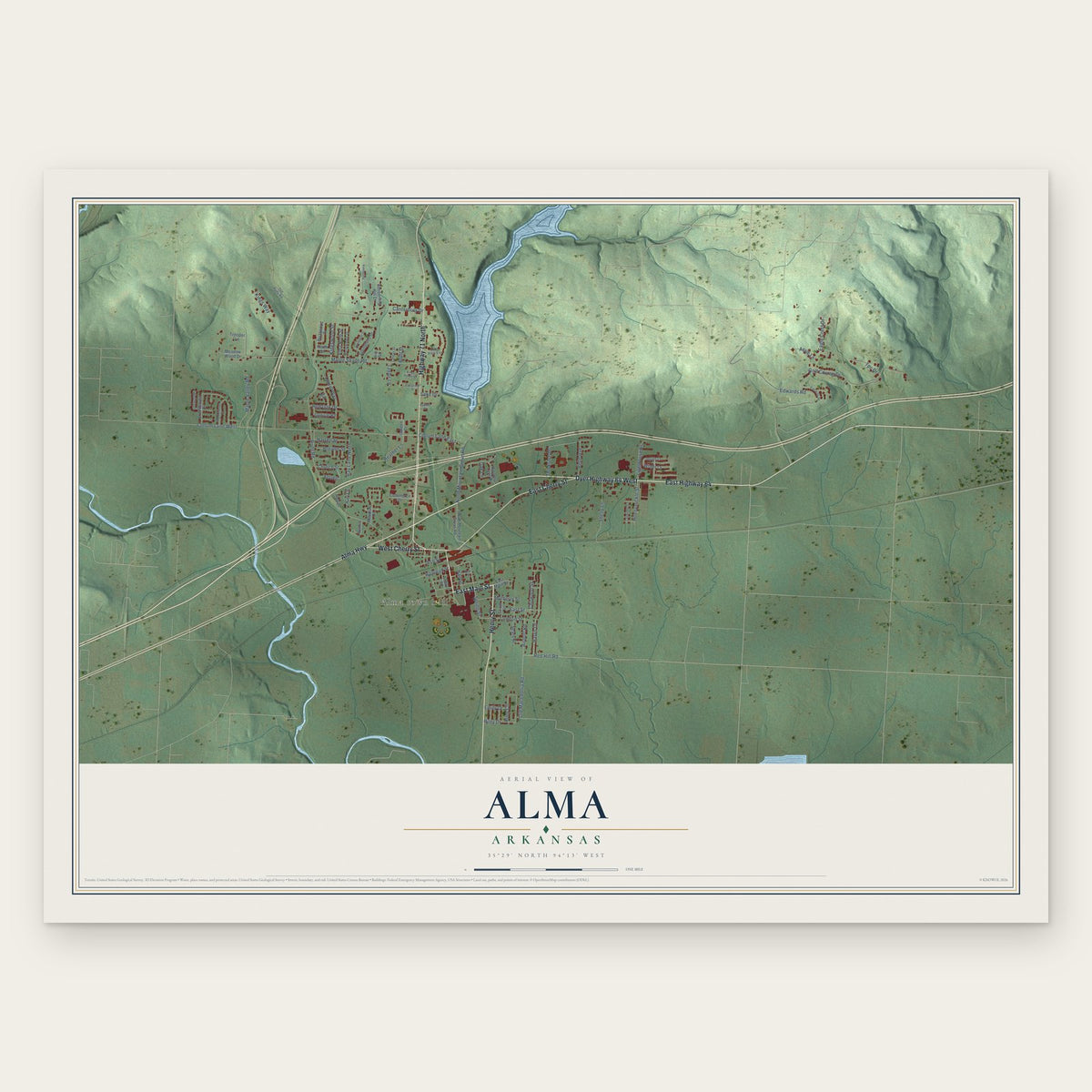 Alma, Arkansas map print, the full design