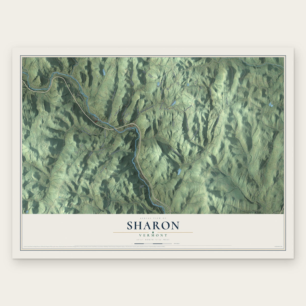 Sharon, Vermont map print, the full design