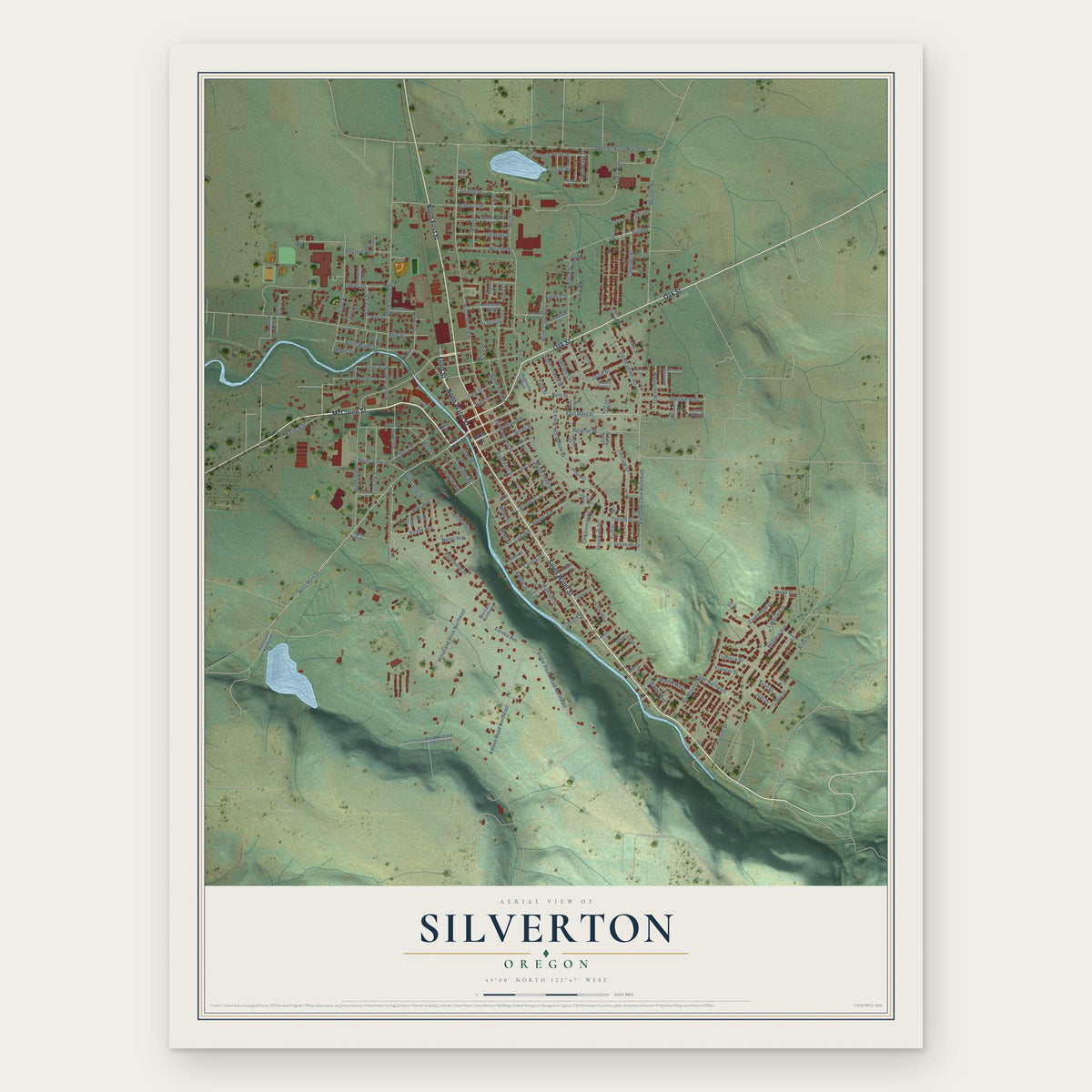 Silverton, Oregon map print, the full design