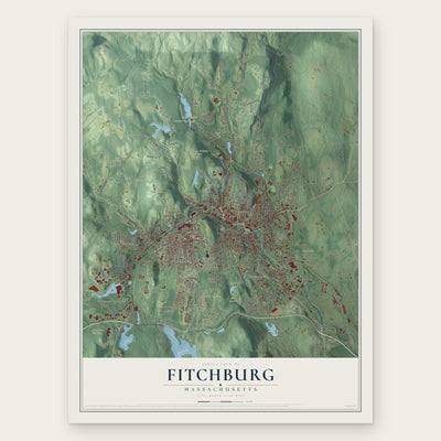 Fitchburg, Massachusetts map print, the full design