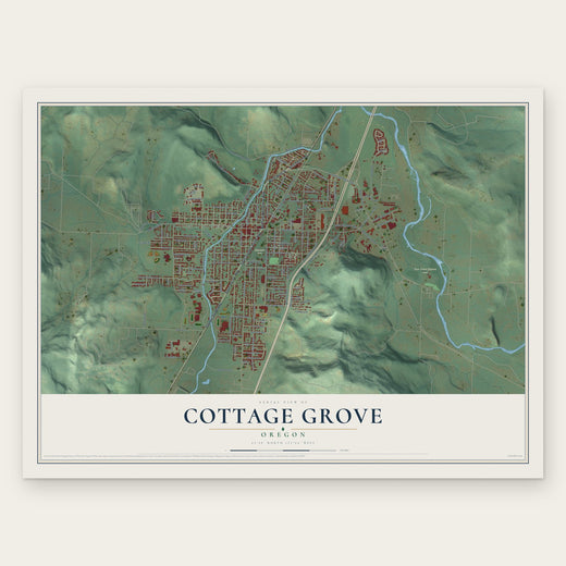 Cottage Grove, Oregon map print, the full design