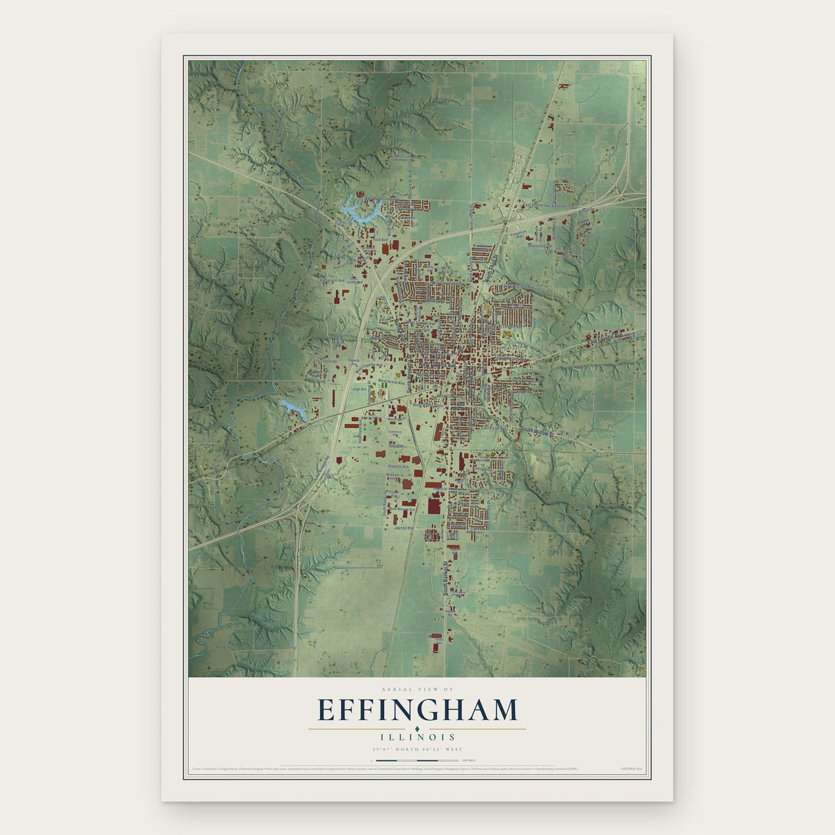 Effingham, Illinois map print, the full design