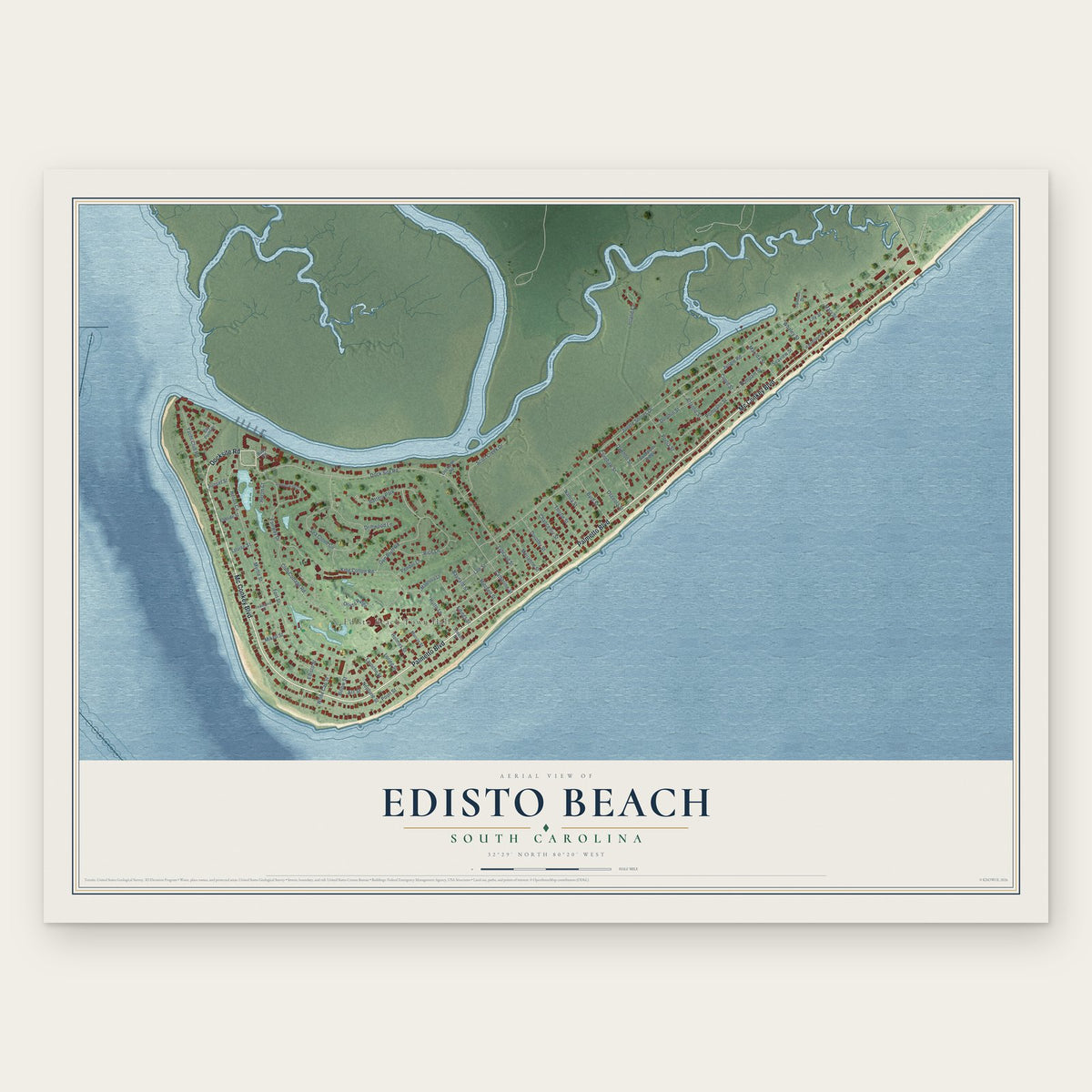 Edisto Beach, South Carolina map print, the full design