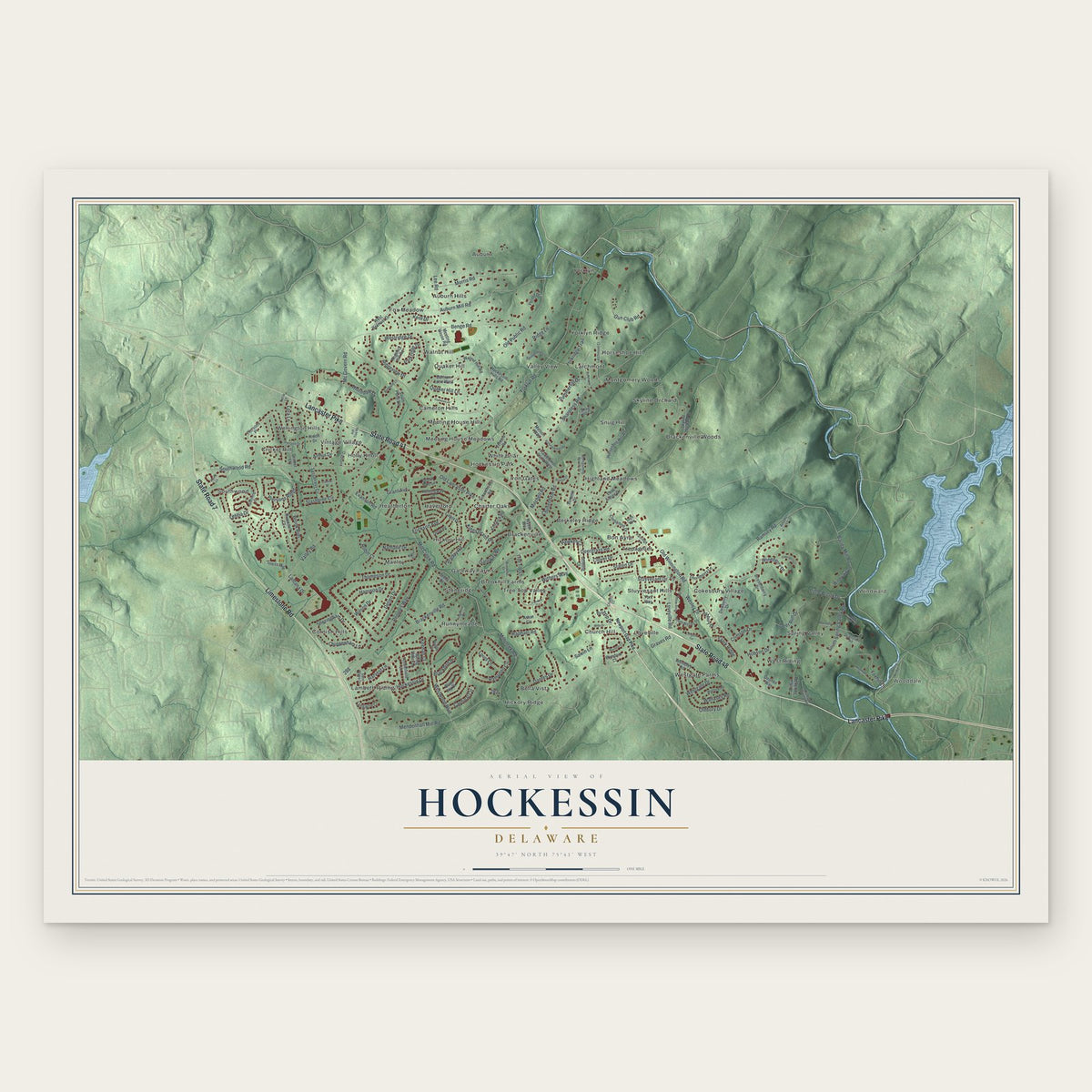 Hockessin, Delaware map print, the full design