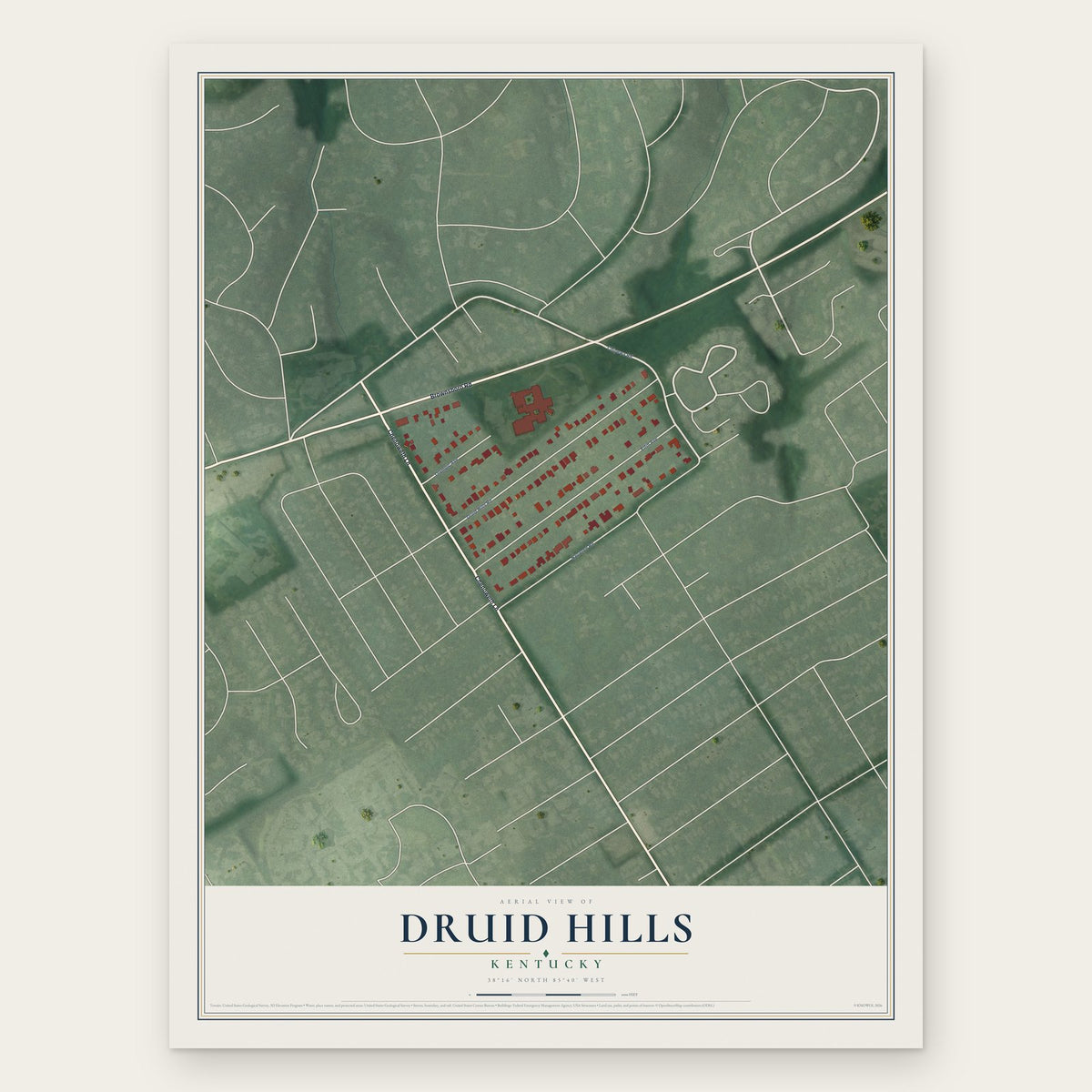 Druid Hills, Kentucky map print, the full design