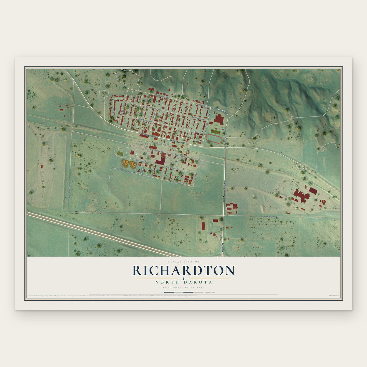 Richardton, North Dakota map print, the full design