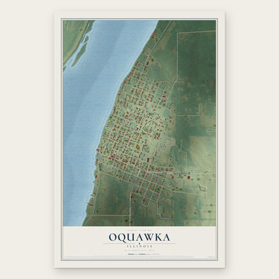 Oquawka, Illinois map print, the full design