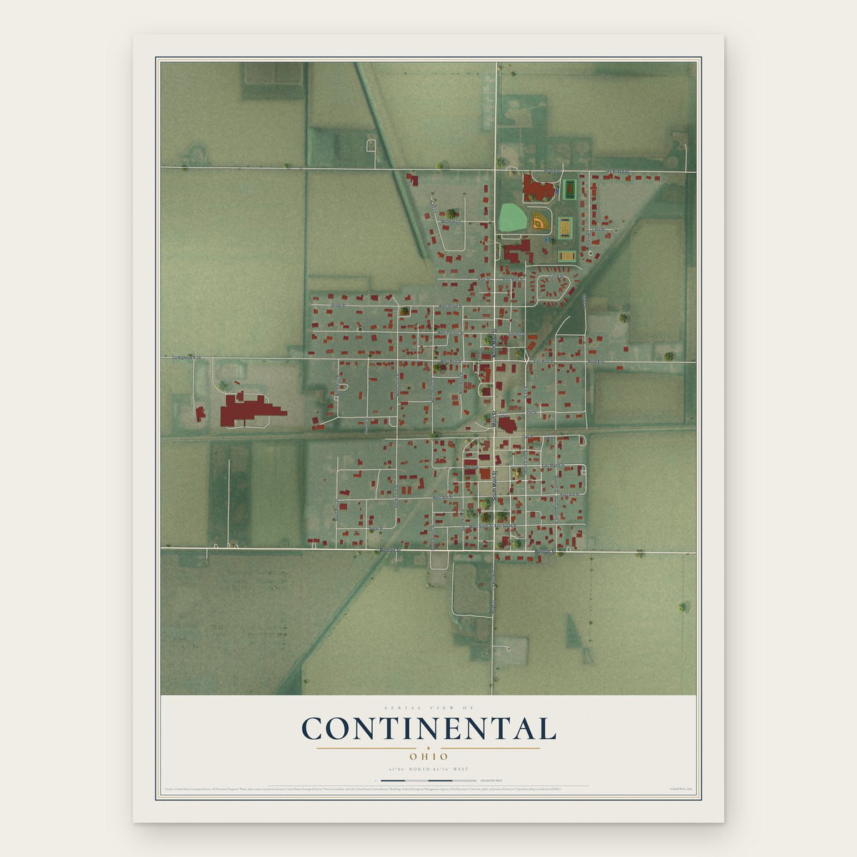 Continental, Ohio map print, the full design