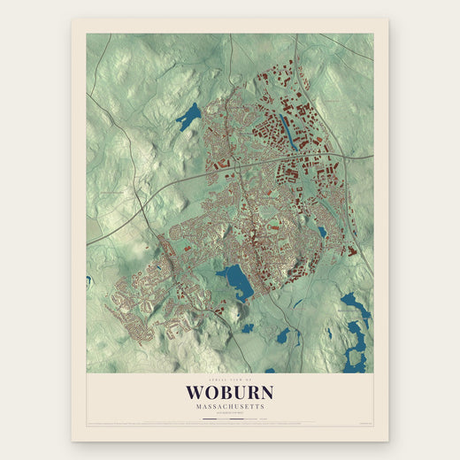 Woburn, Massachusetts map print, the full design