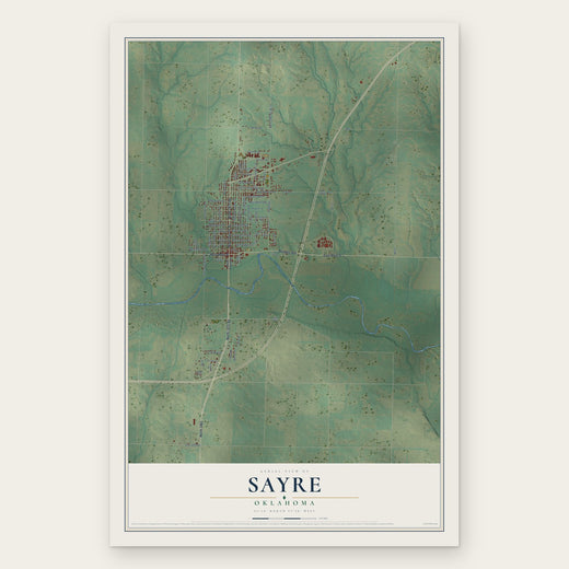 Sayre, Oklahoma map print, the full design