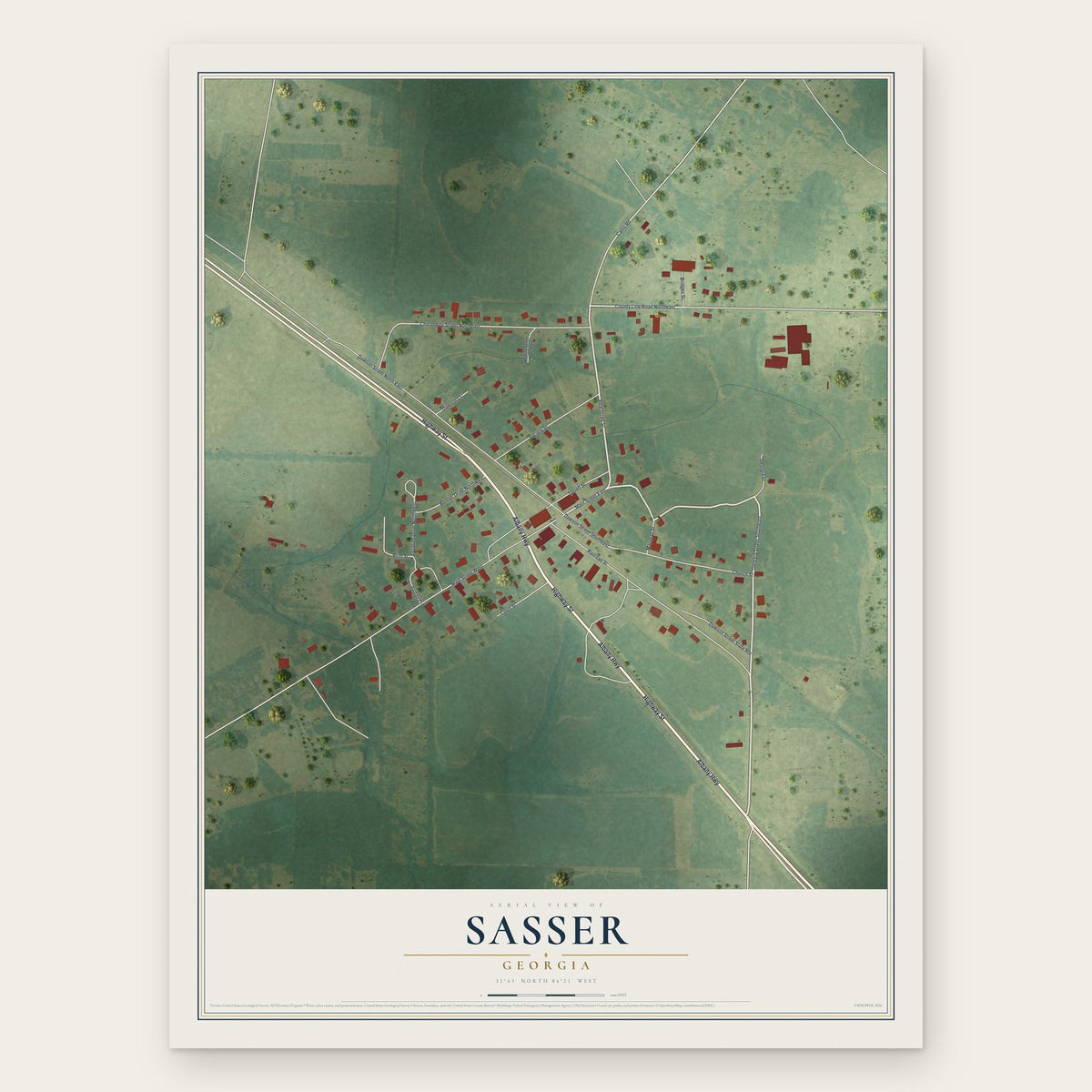 Sasser, Georgia map print, the full design