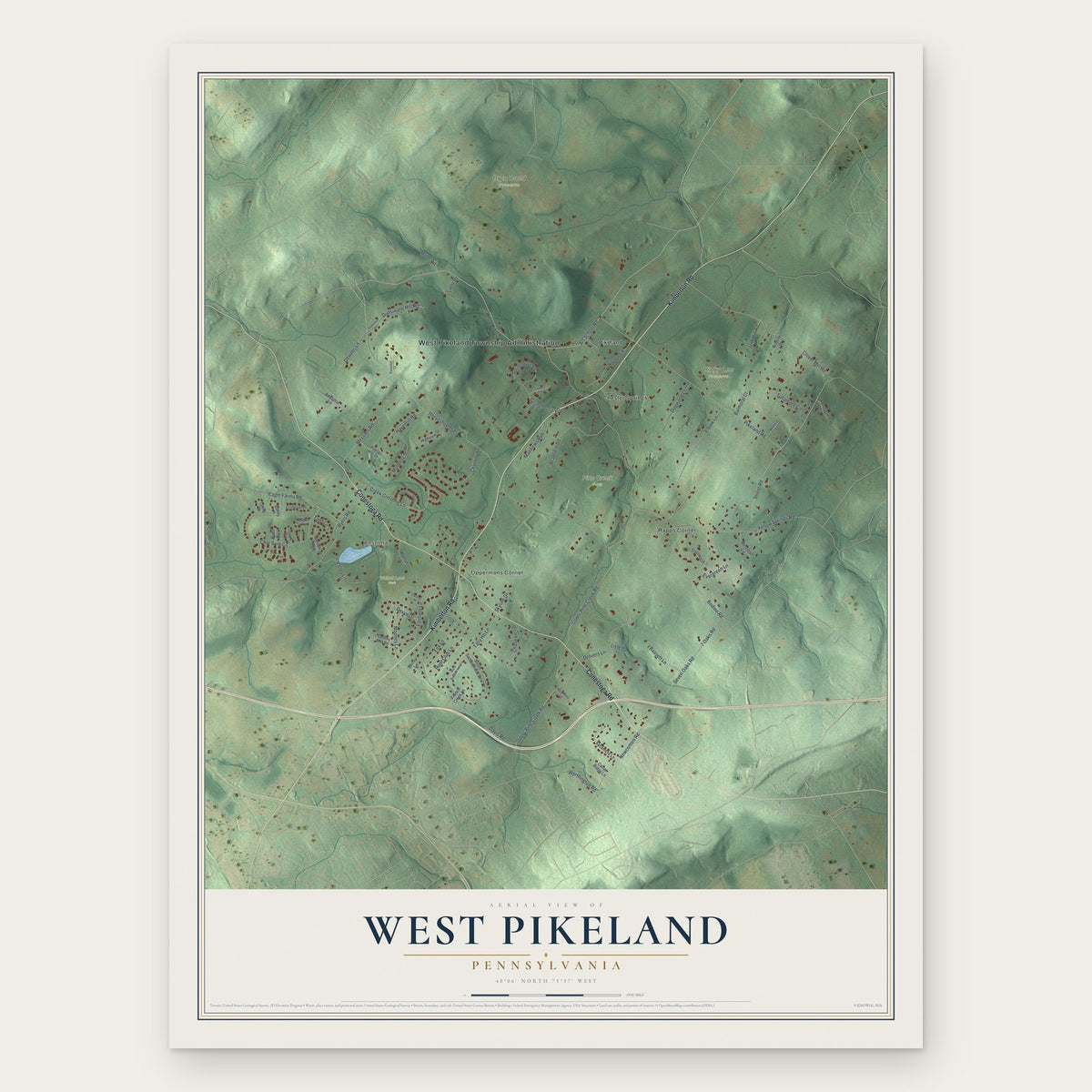 West Pikeland, Pennsylvania map print, the full design