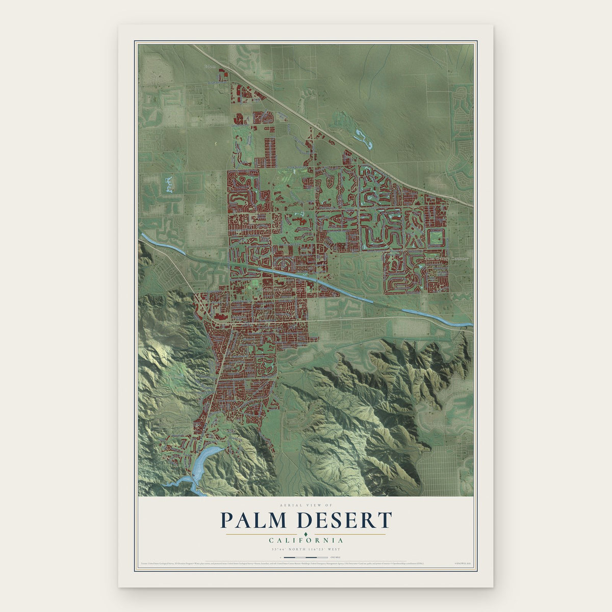 Palm Desert, California map print, the full design