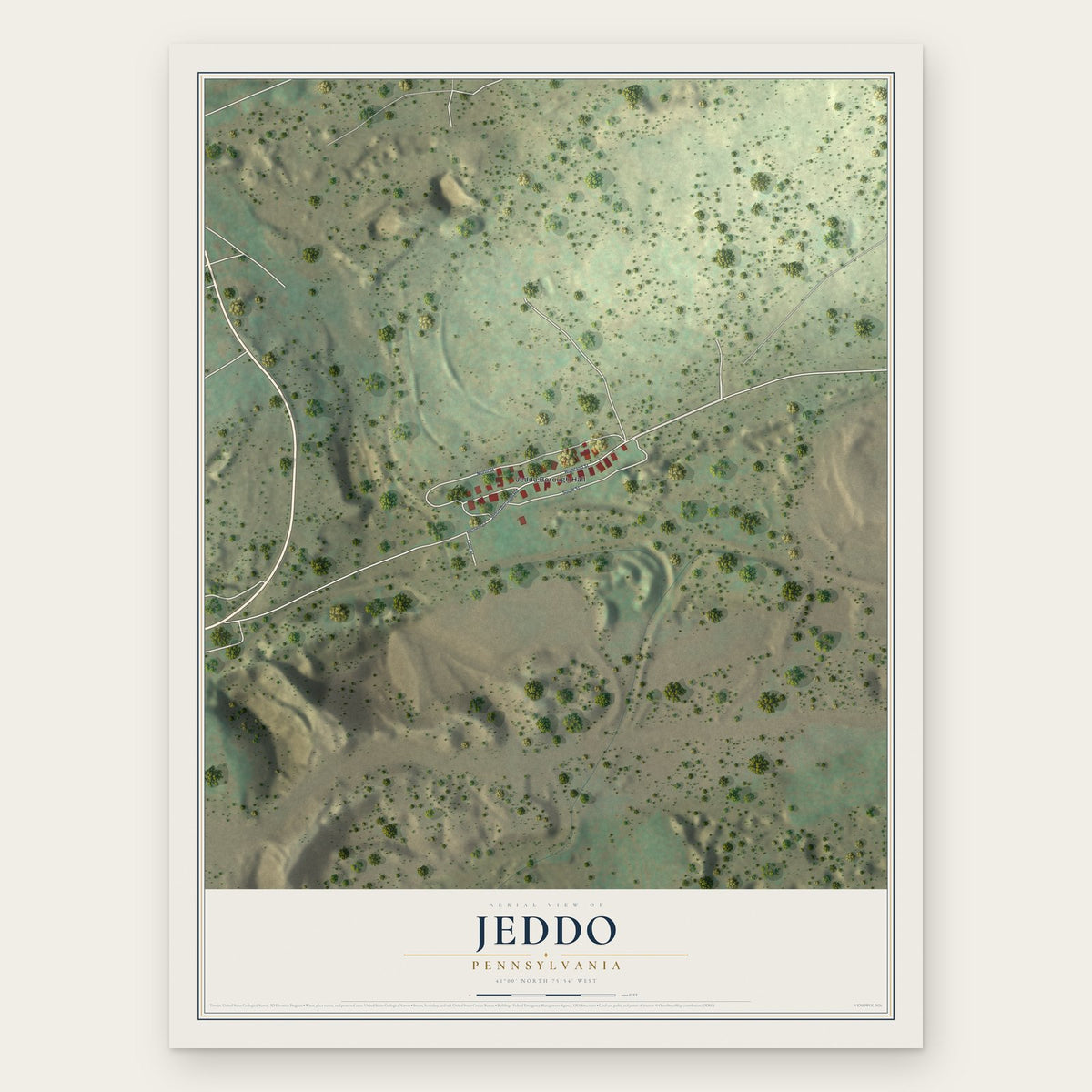 Jeddo, Pennsylvania map print, the full design