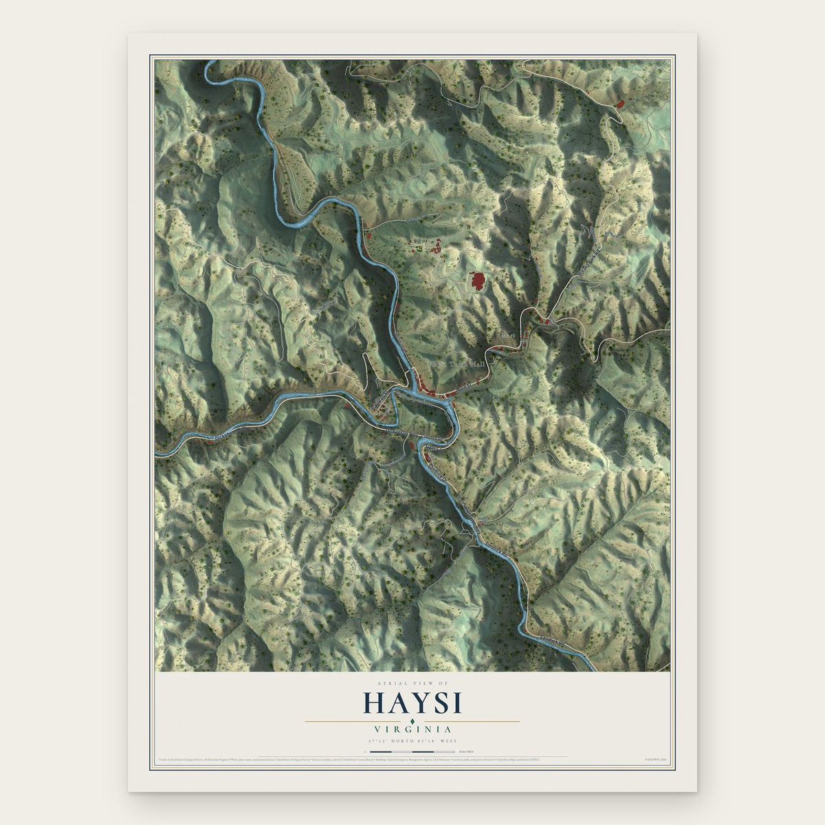 Haysi, Virginia map print, the full design