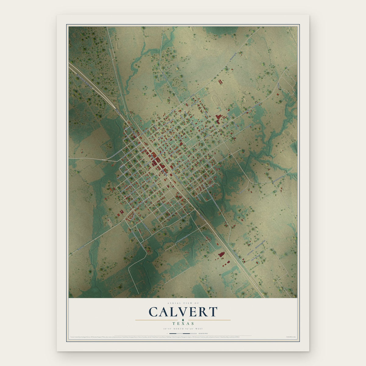 Calvert, Texas map print, the full design
