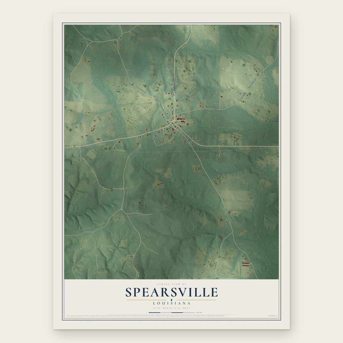 Spearsville, Louisiana map print, the full design