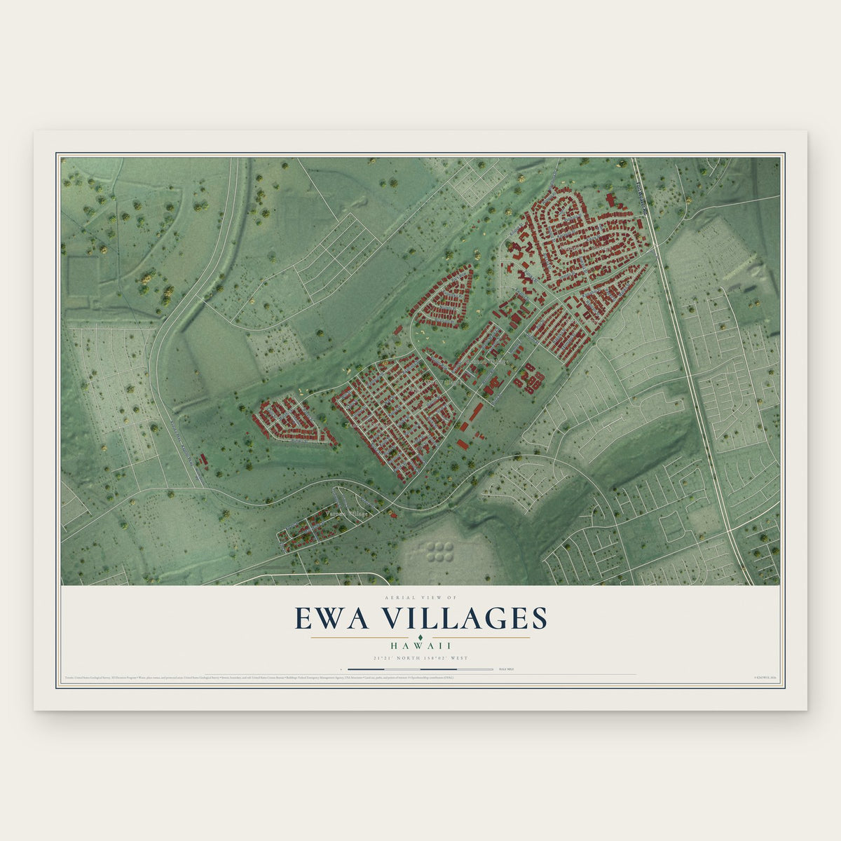 Ewa Villages, Hawaii map print, the full design