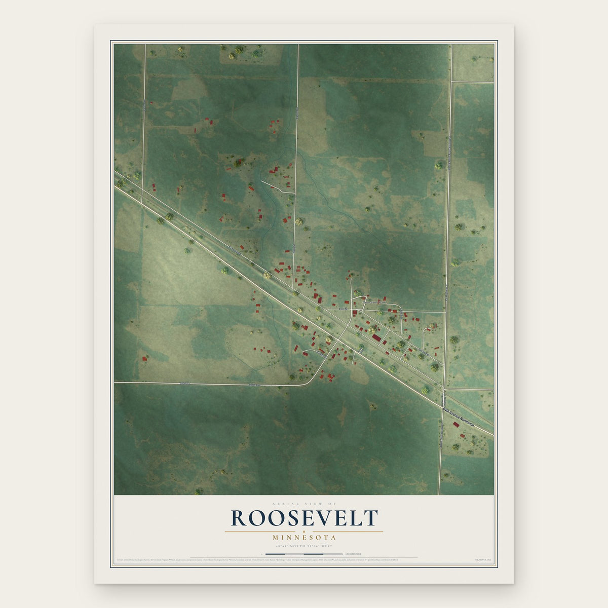 Roosevelt, Minnesota map print, the full design