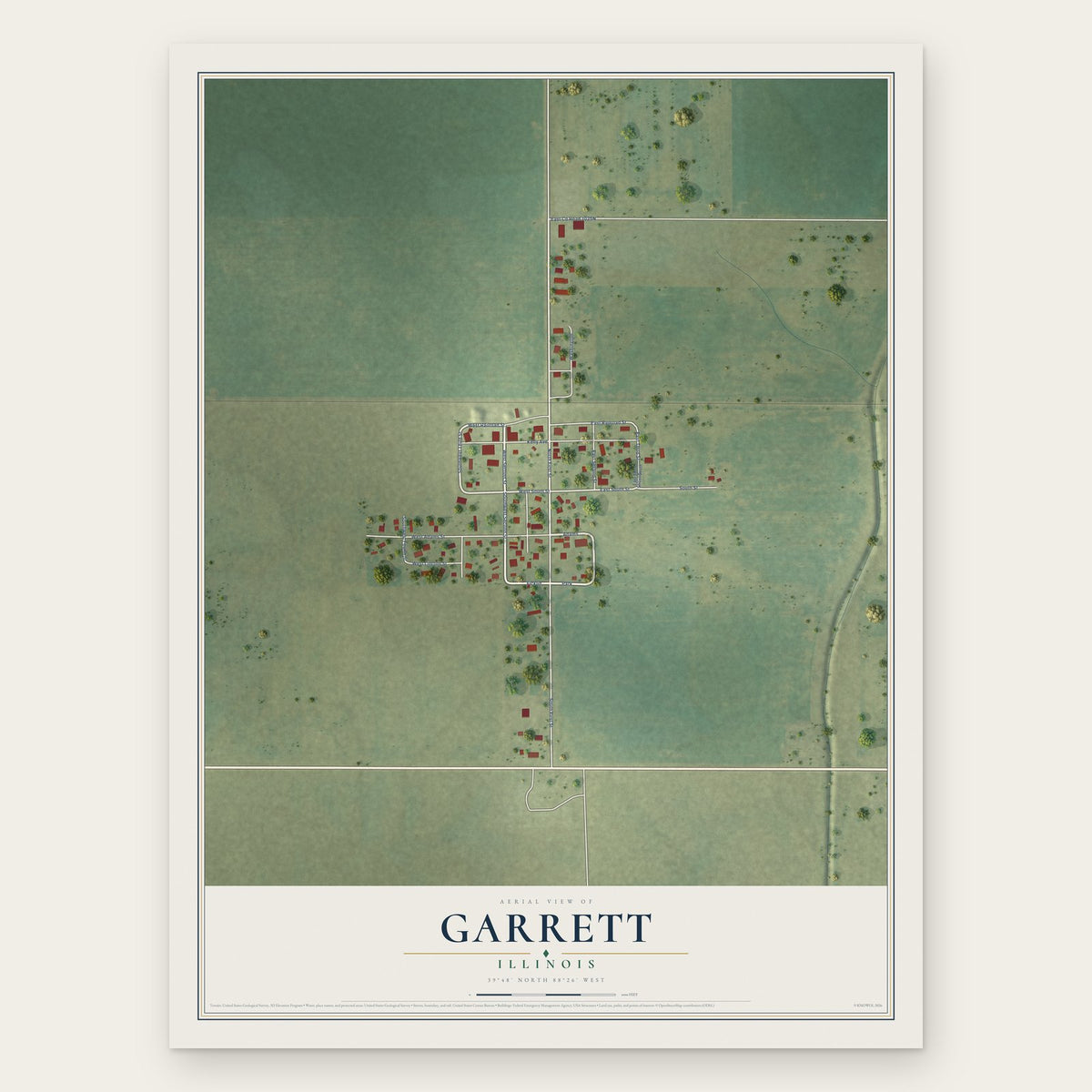 Garrett, Illinois map print, the full design