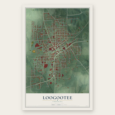 Loogootee, Indiana map print, the full design
