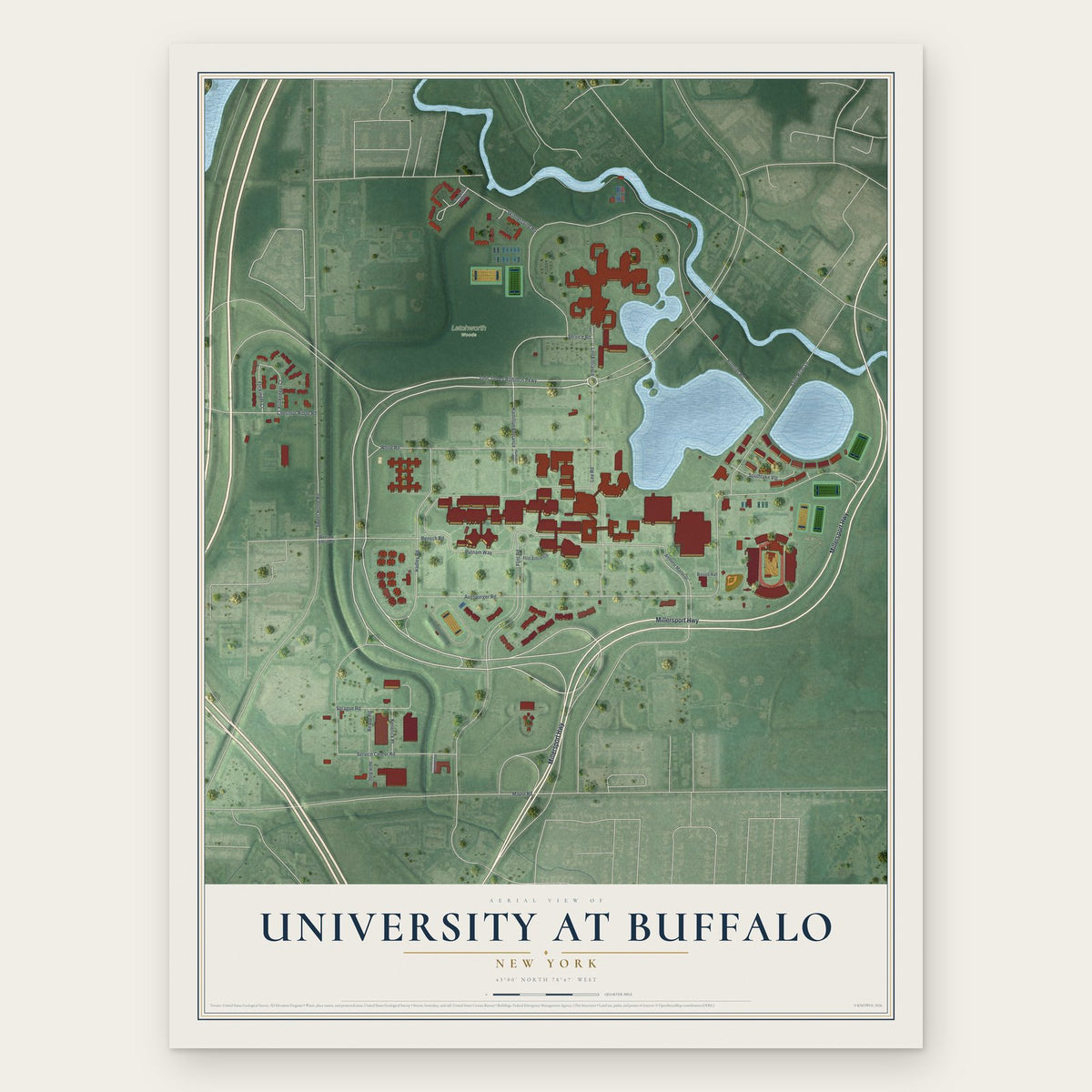 University at Buffalo, New York map print, the full design