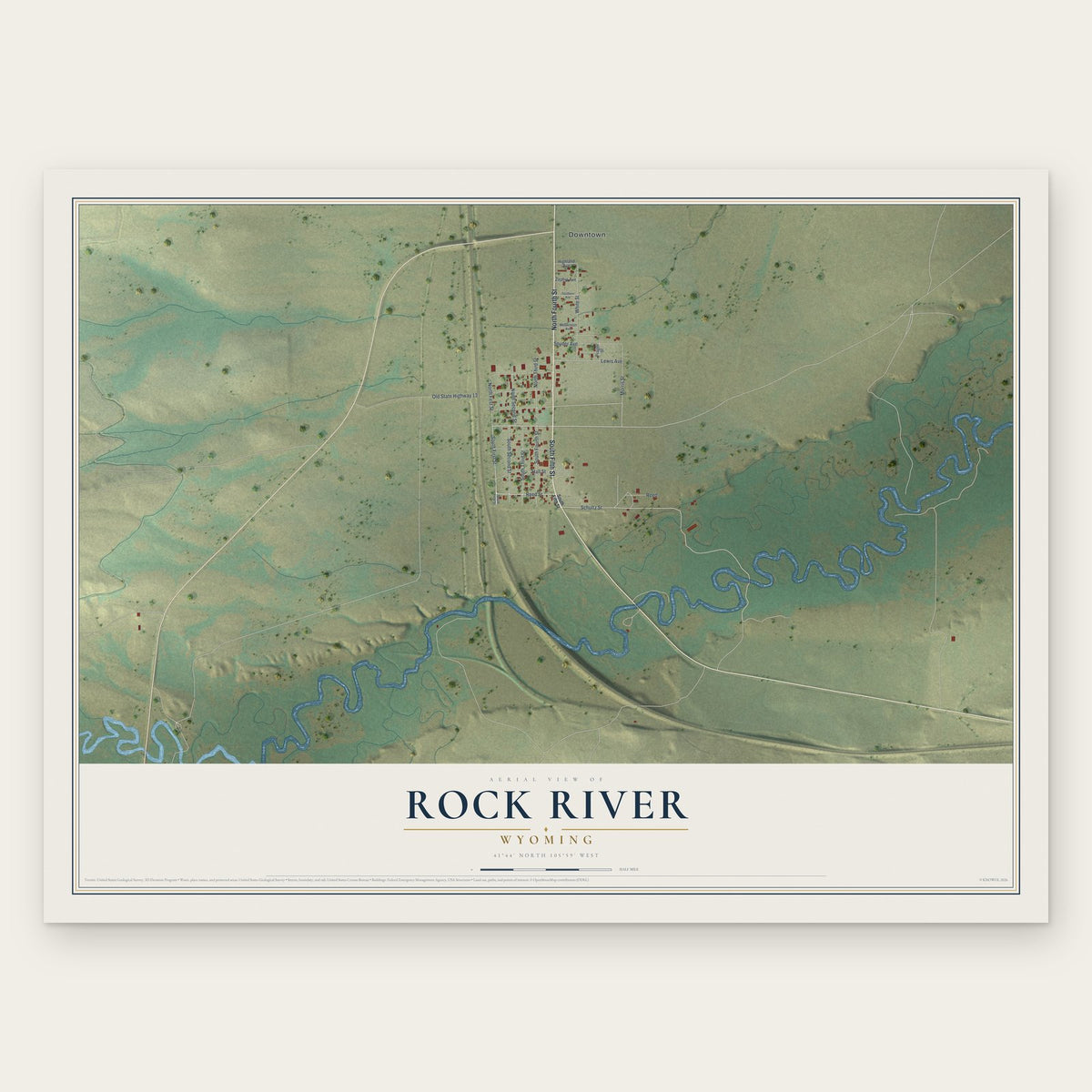 Rock River, Wyoming map print, the full design