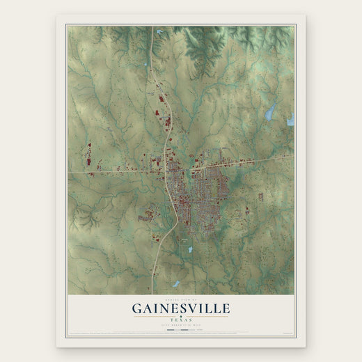 Gainesville, Texas map print, the full design