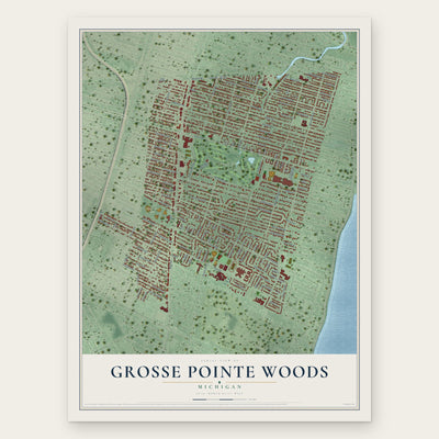 Grosse Pointe Woods, Michigan map print, the full design