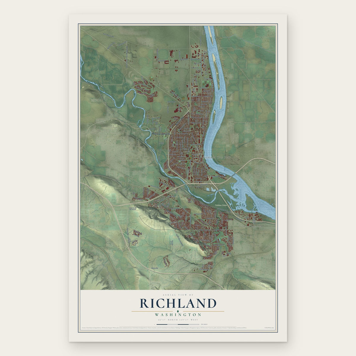 Richland, Washington map print, the full design
