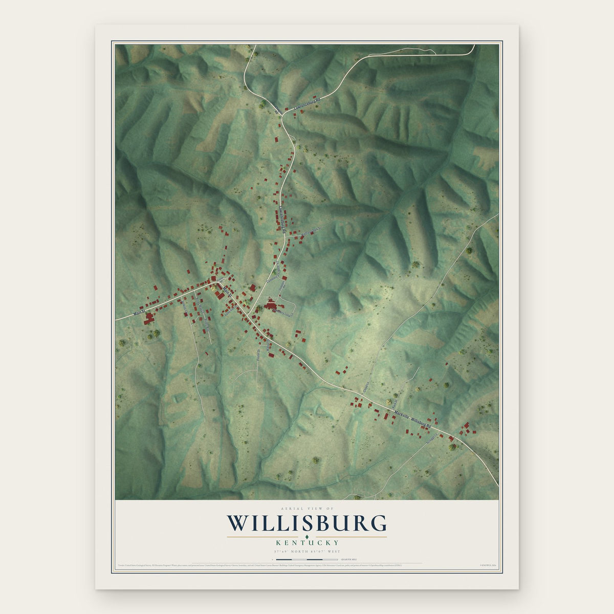 Willisburg, Kentucky map print, the full design