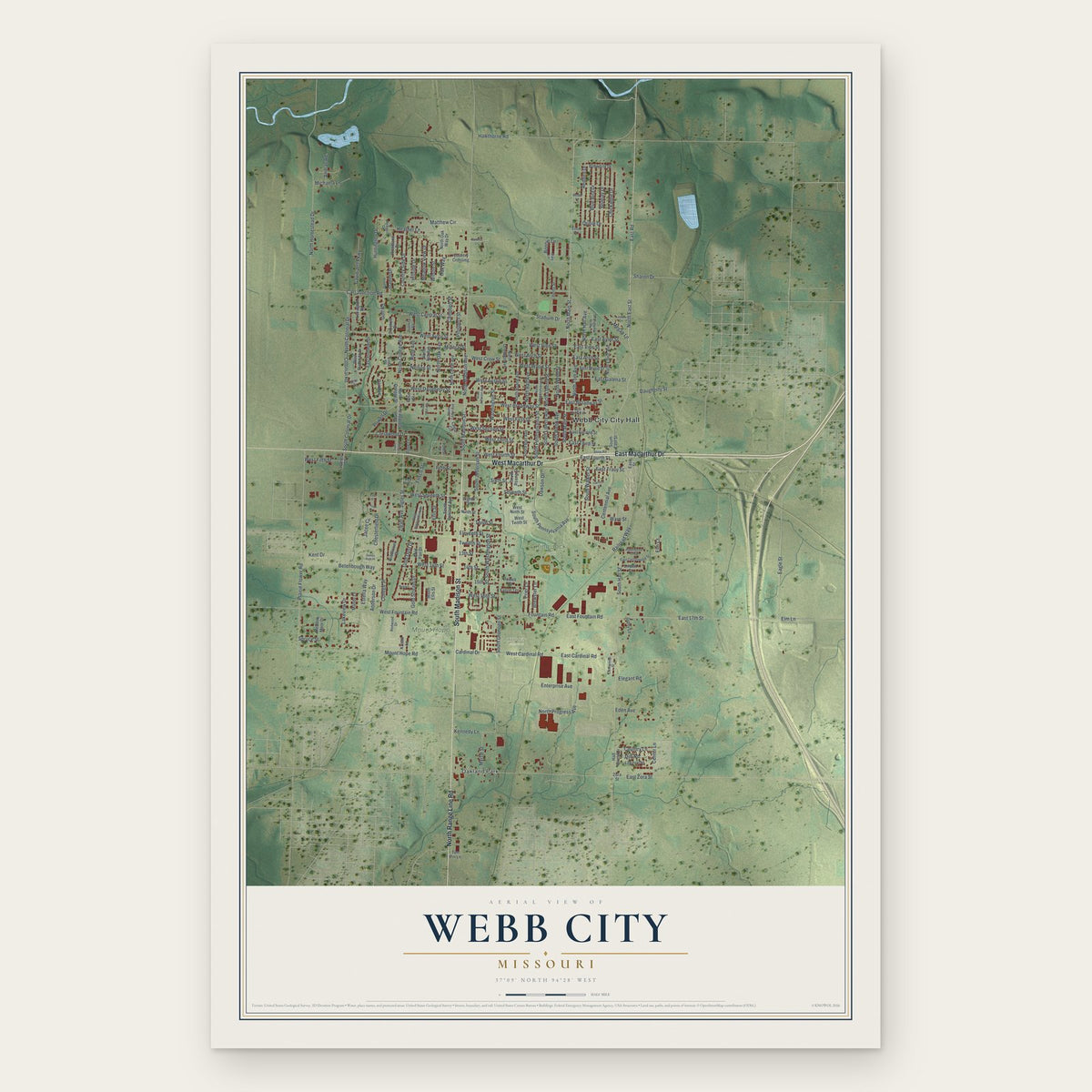 Webb City, Missouri map print, the full design