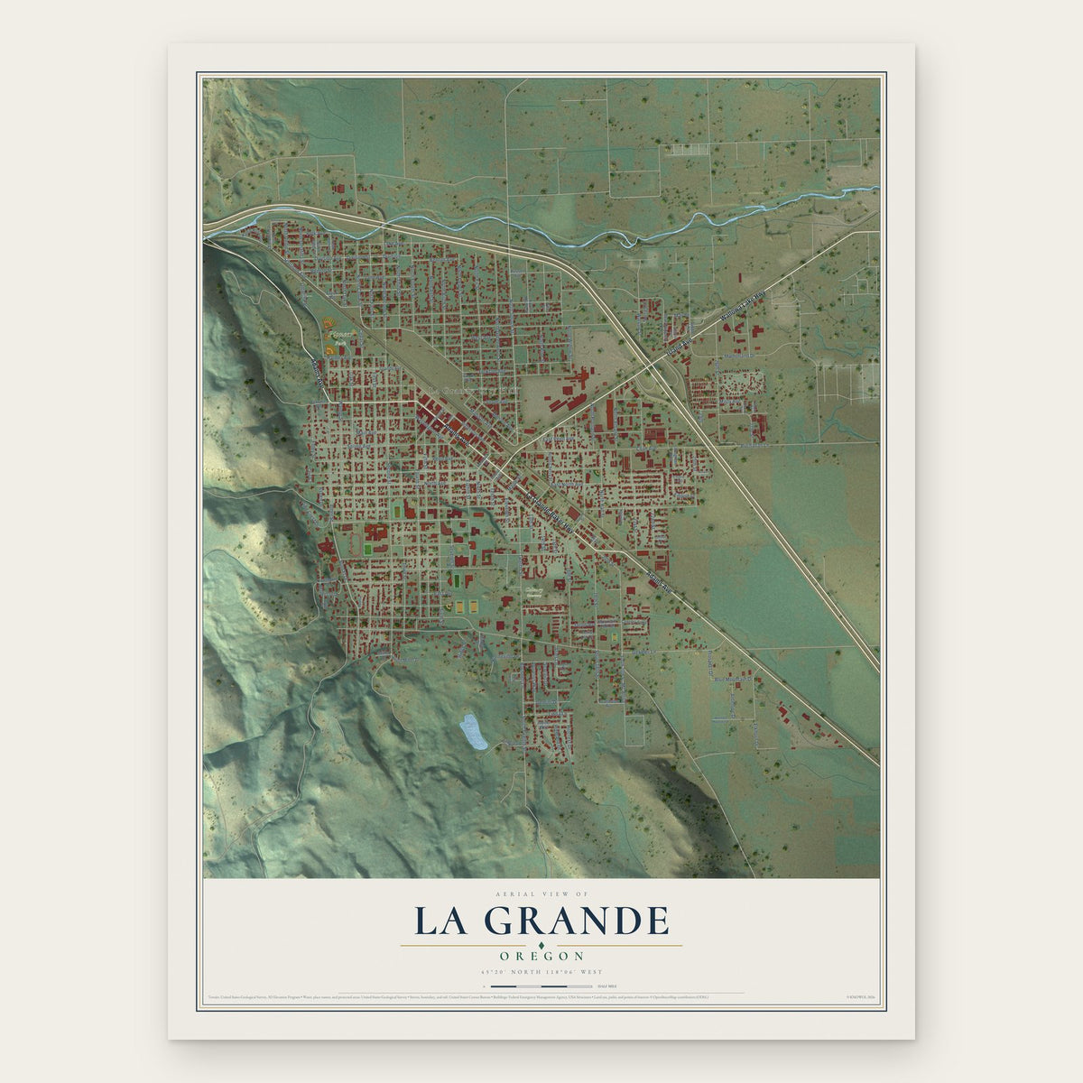 La Grande, Oregon map print, the full design