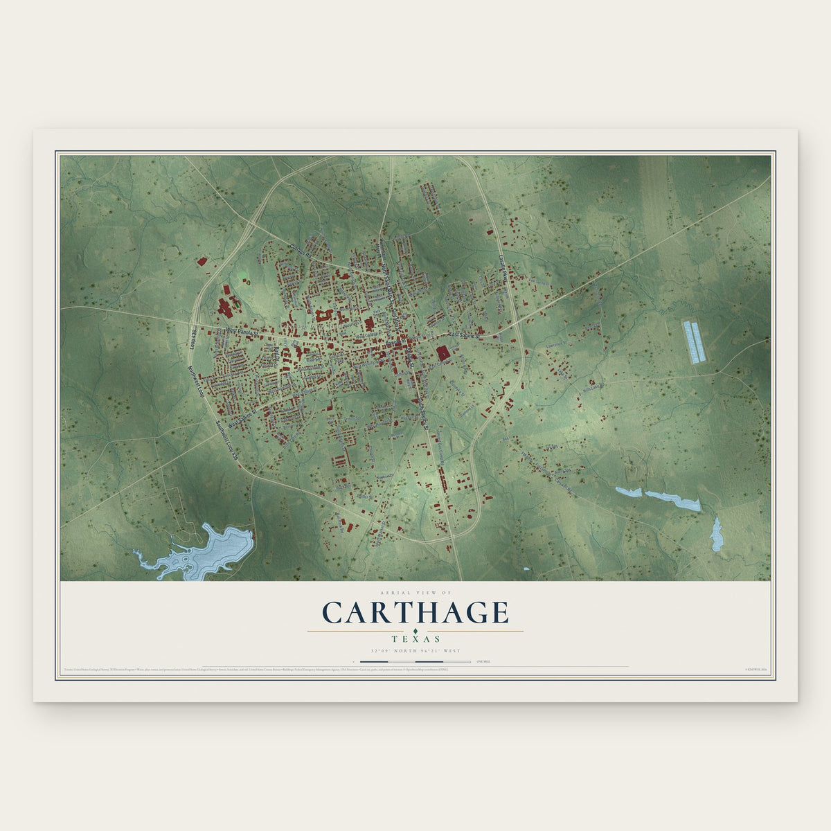 Carthage, Texas map print, the full design