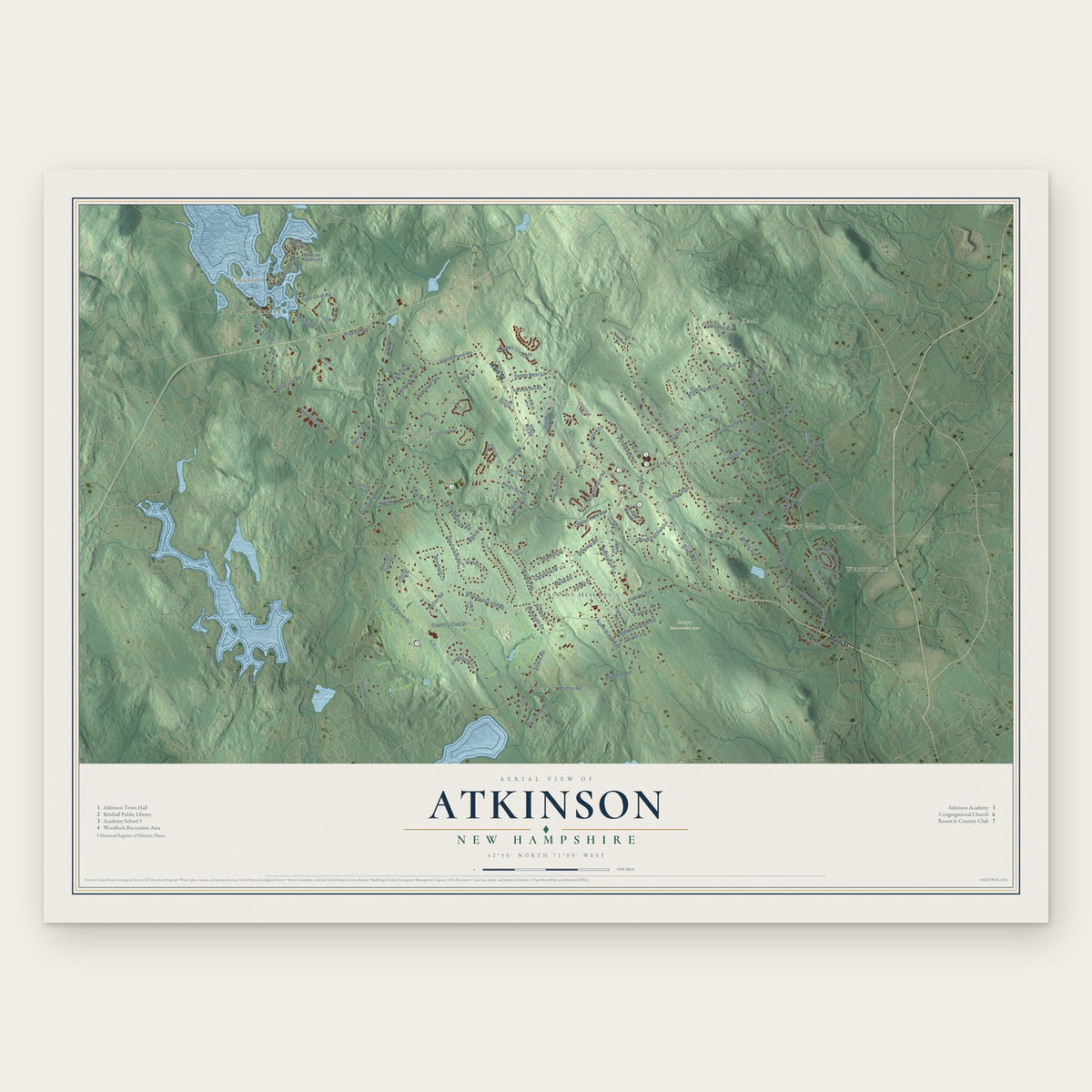 Atkinson, New Hampshire map print, the full design