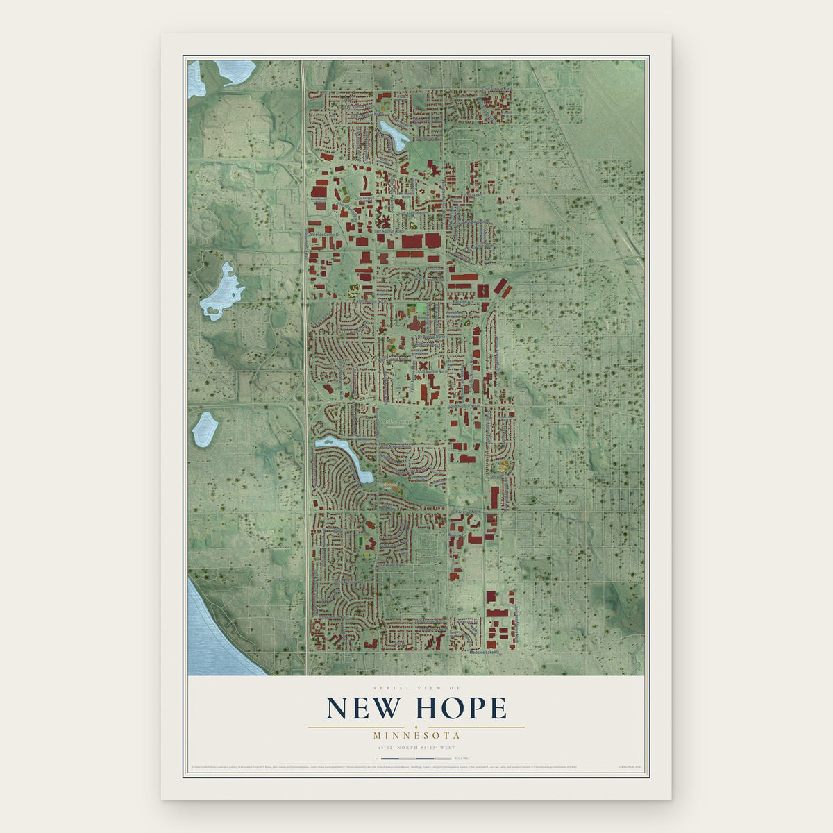 New Hope, Minnesota map print, the full design