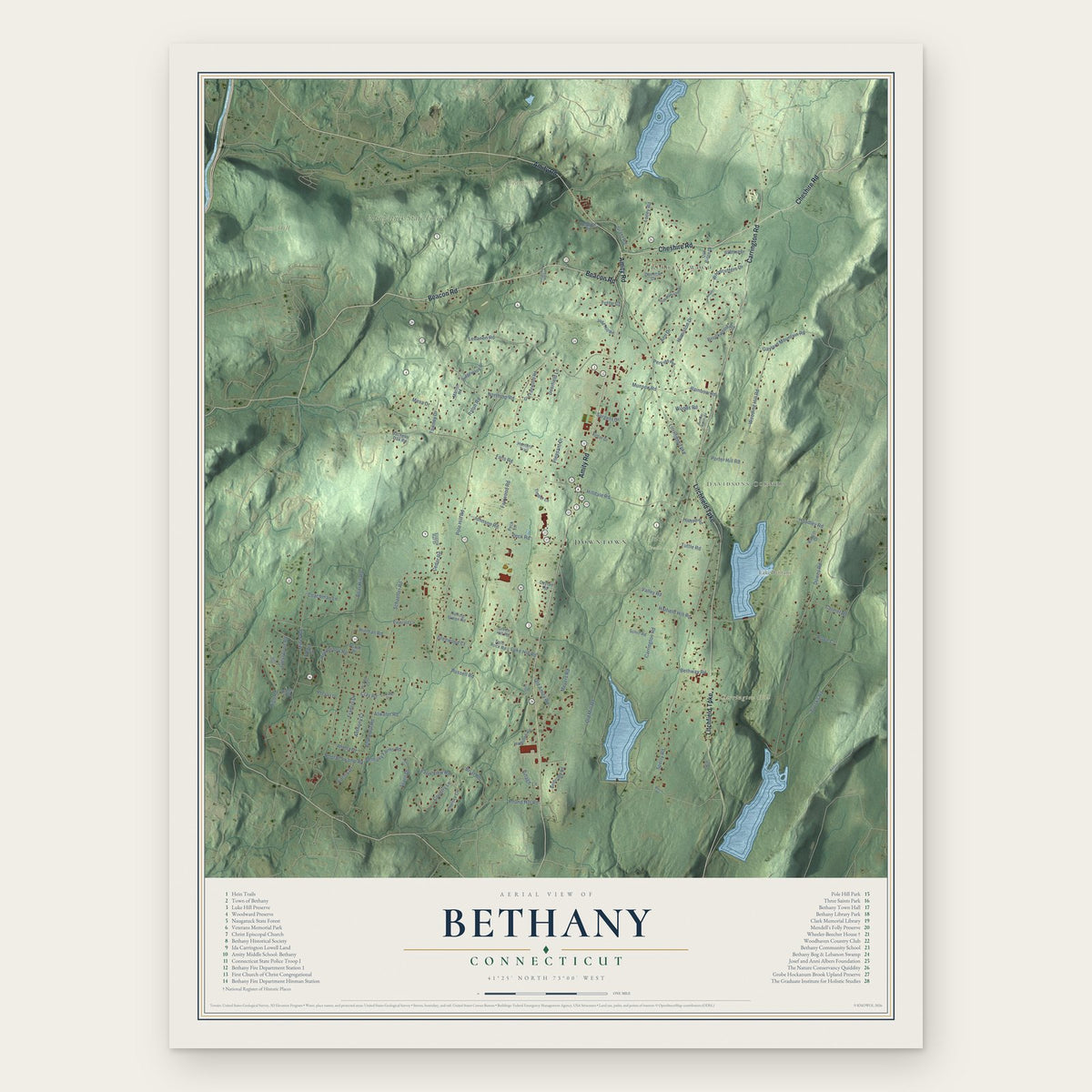 Bethany, Connecticut map print, the full design
