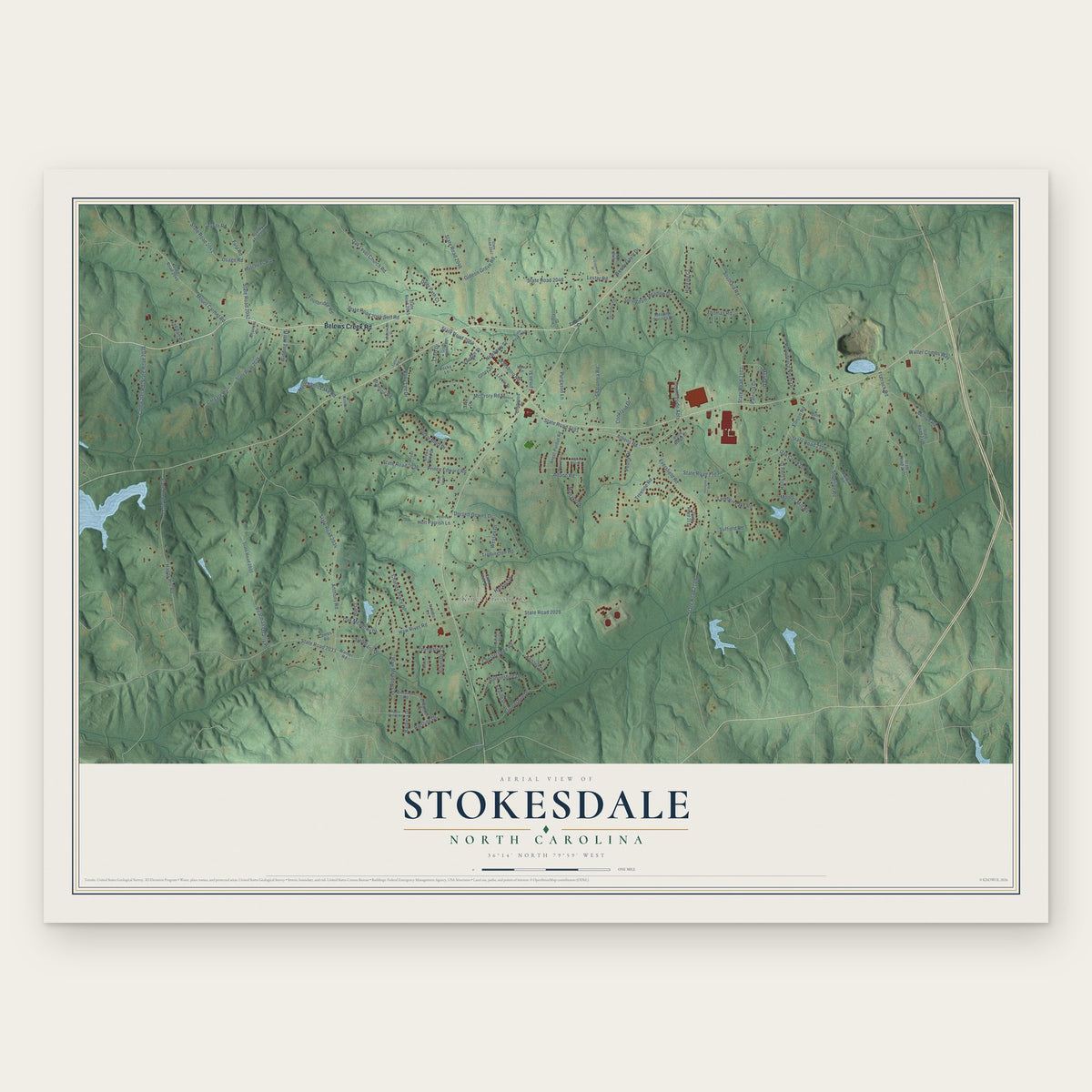 Stokesdale, North Carolina map print, the full design