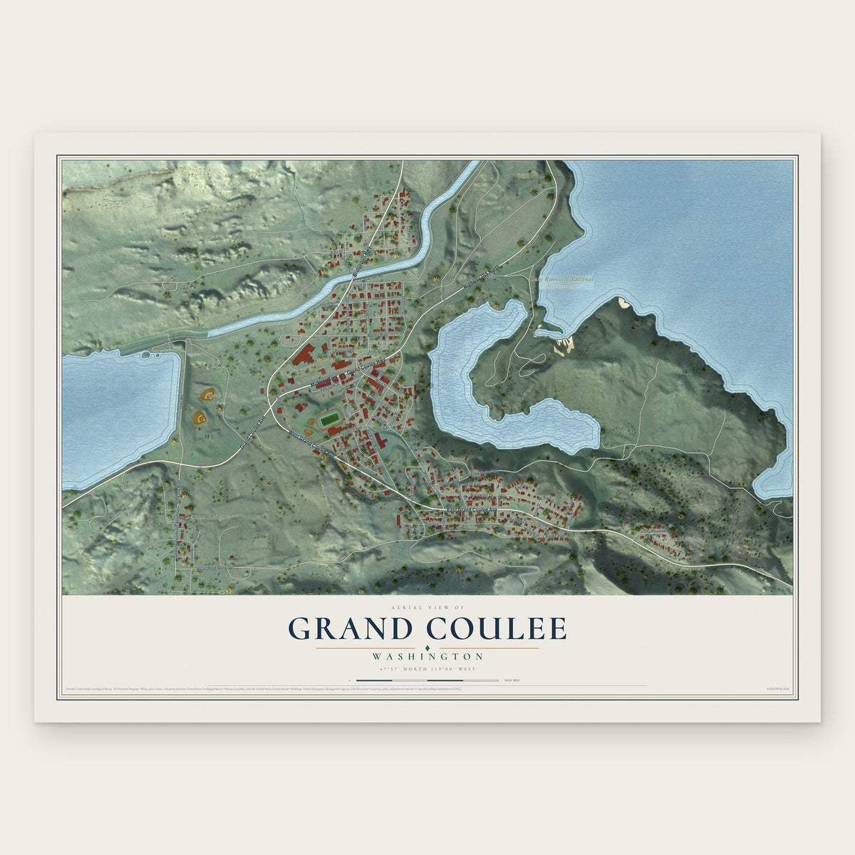 Grand Coulee, Washington map print, the full design