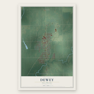 Dewey, Oklahoma map print, the full design
